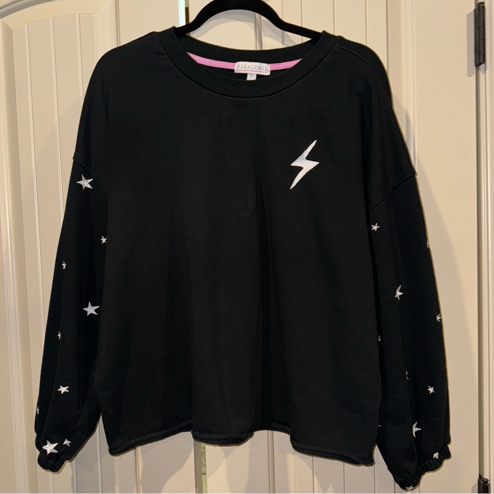 PJ Salvage White Lightning Bolt on Black Sweatshirt XL.
